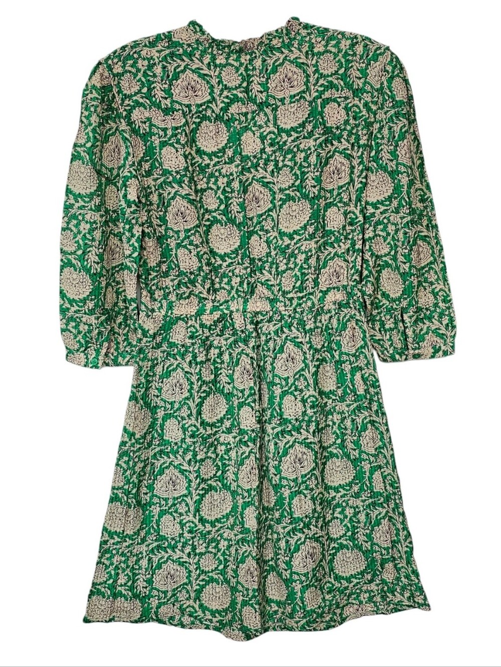 ba&sh Paz Green Tan Floral Garden Print Lady Dress Half Sleeve Mini Dress size 0 - Picture 6 of 16